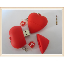 Red Heart Shape USB Flash Drive with PVC Material (EP035)